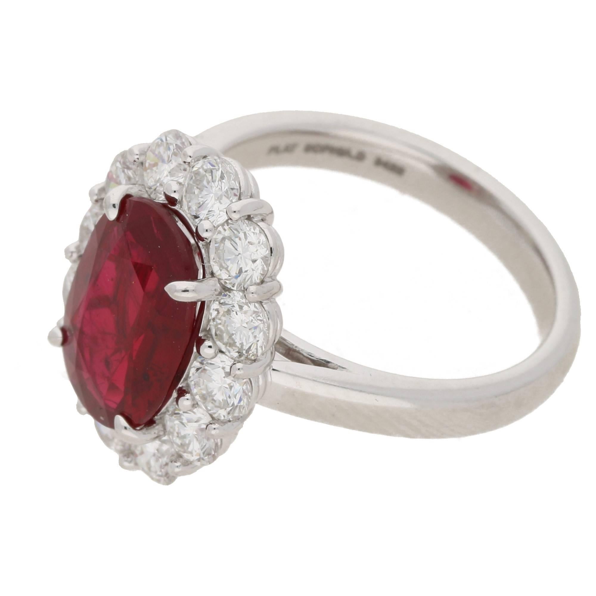 Oval Cut Oval Ruby Diamond Cluster Engagement Ring
