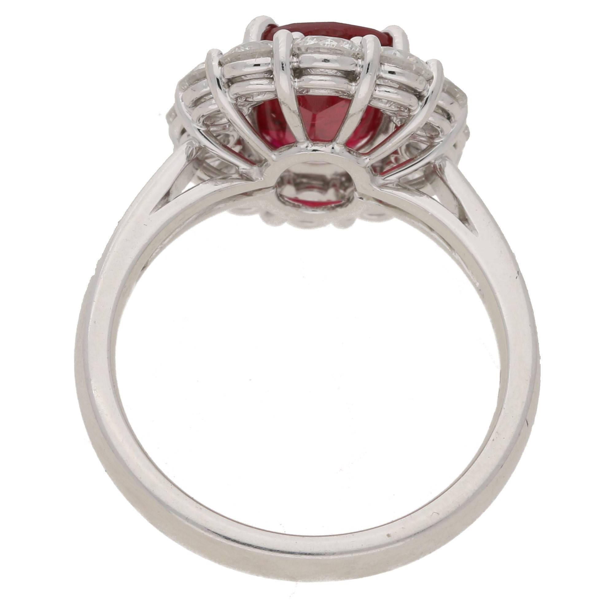 Oval Ruby Diamond Cluster Engagement Ring In New Condition In London, GB