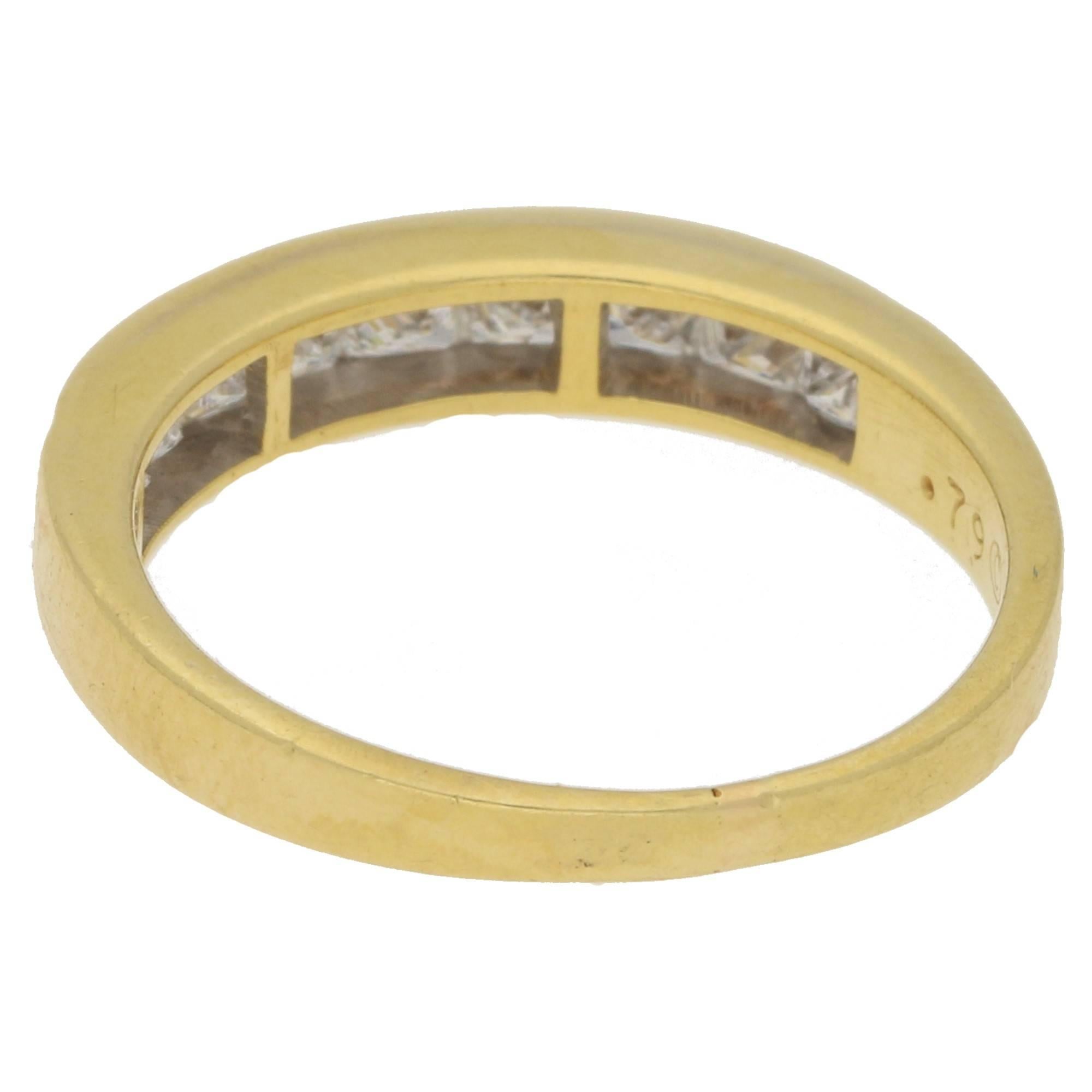 18 Karat Gold Princess Cut Diamond Half Eternity Ring In Excellent Condition In London, GB