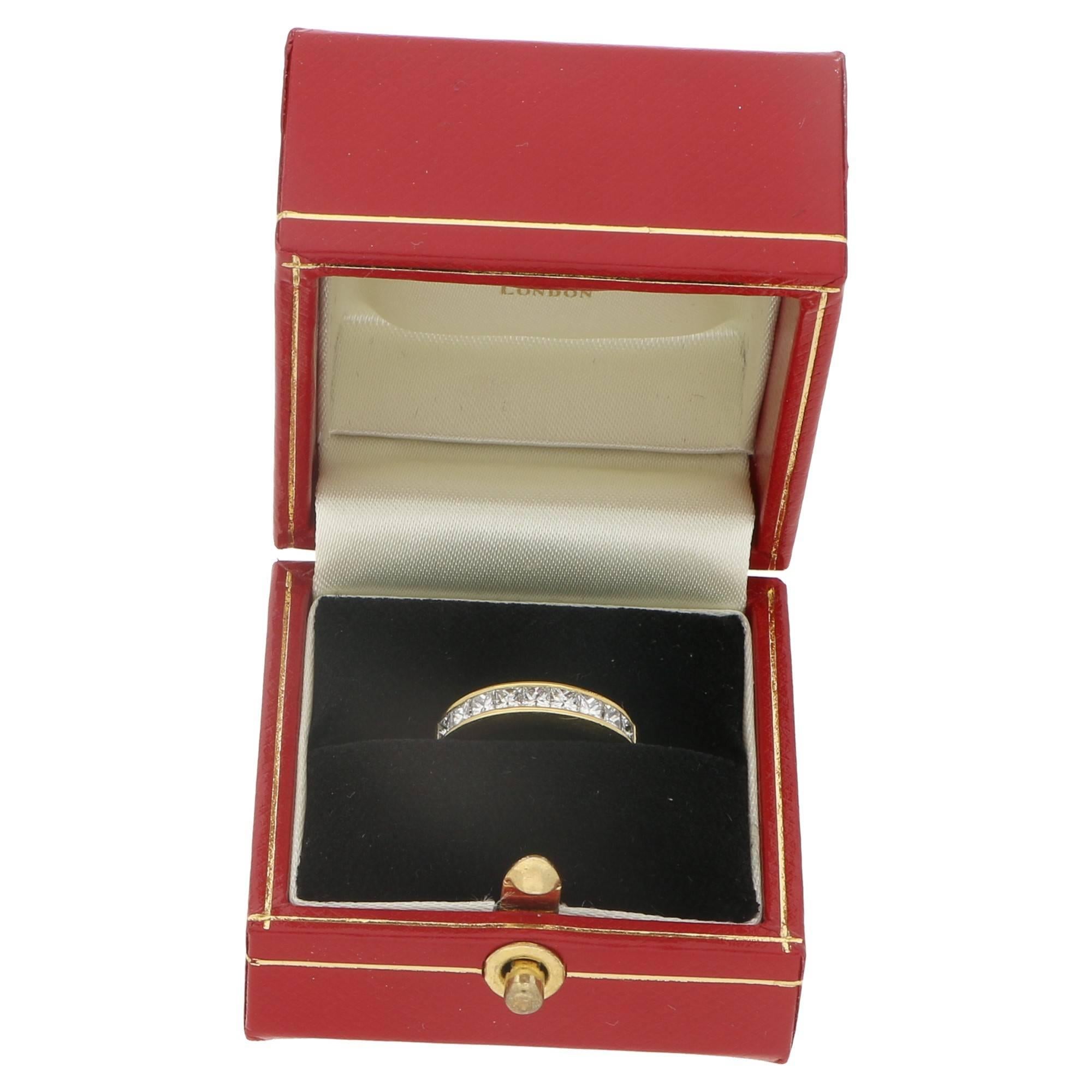 Women's or Men's 18 Karat Gold Princess Cut Diamond Half Eternity Ring