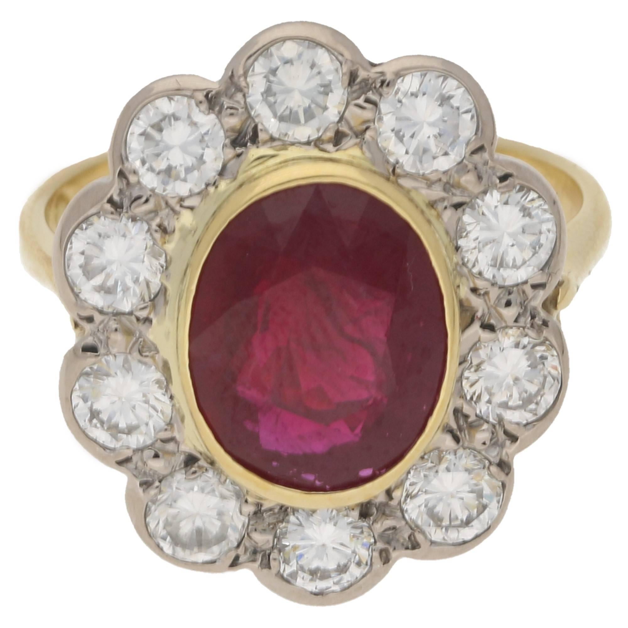 9 Karat Gold Ruby Diamond Cluster Ring