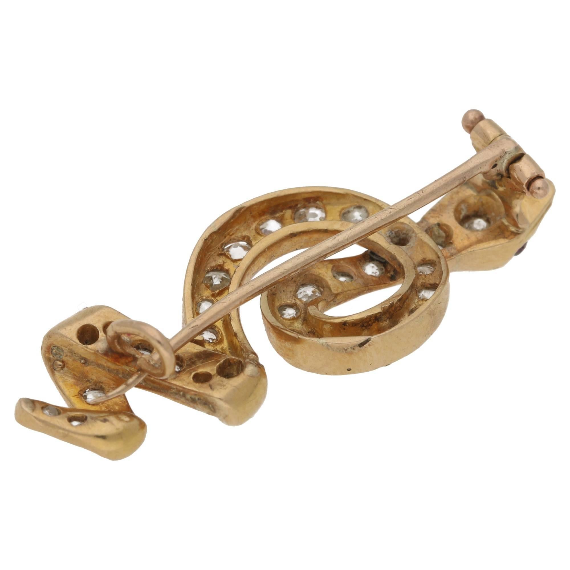 Vintage 18 Karat Gold Diamond Snake Brooch In Excellent Condition In London, GB