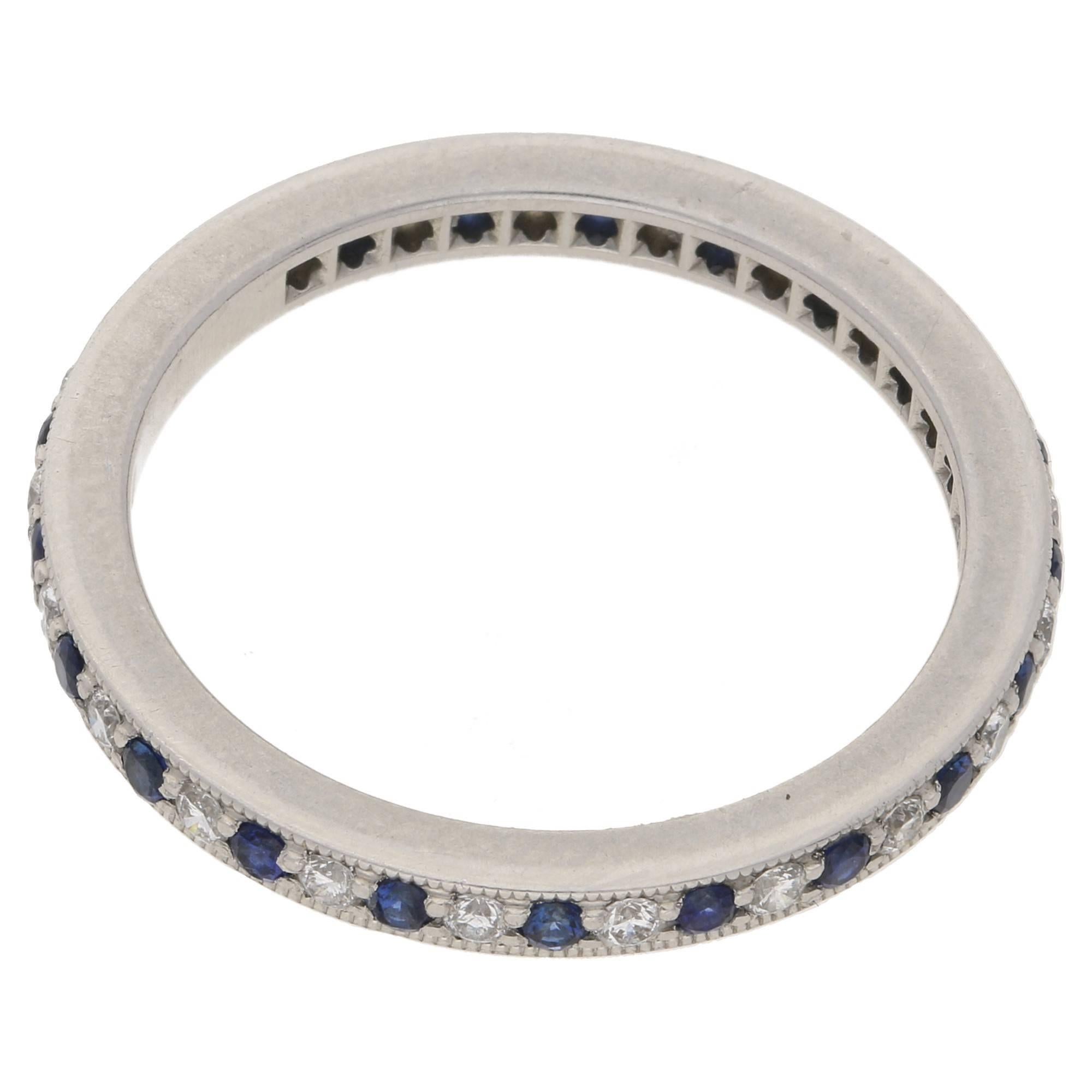 Tiffany & Co. Sapphire Diamond Platinum Eternity Ring In Excellent Condition In London, GB