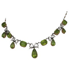 Edwardian Peridot Diamond Platinum Gold Necklace