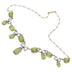 Edwardian Peridot Diamond Platinum Gold Necklace
