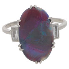 Antique 1930s Art Deco Opal Diamond Platinum Ring