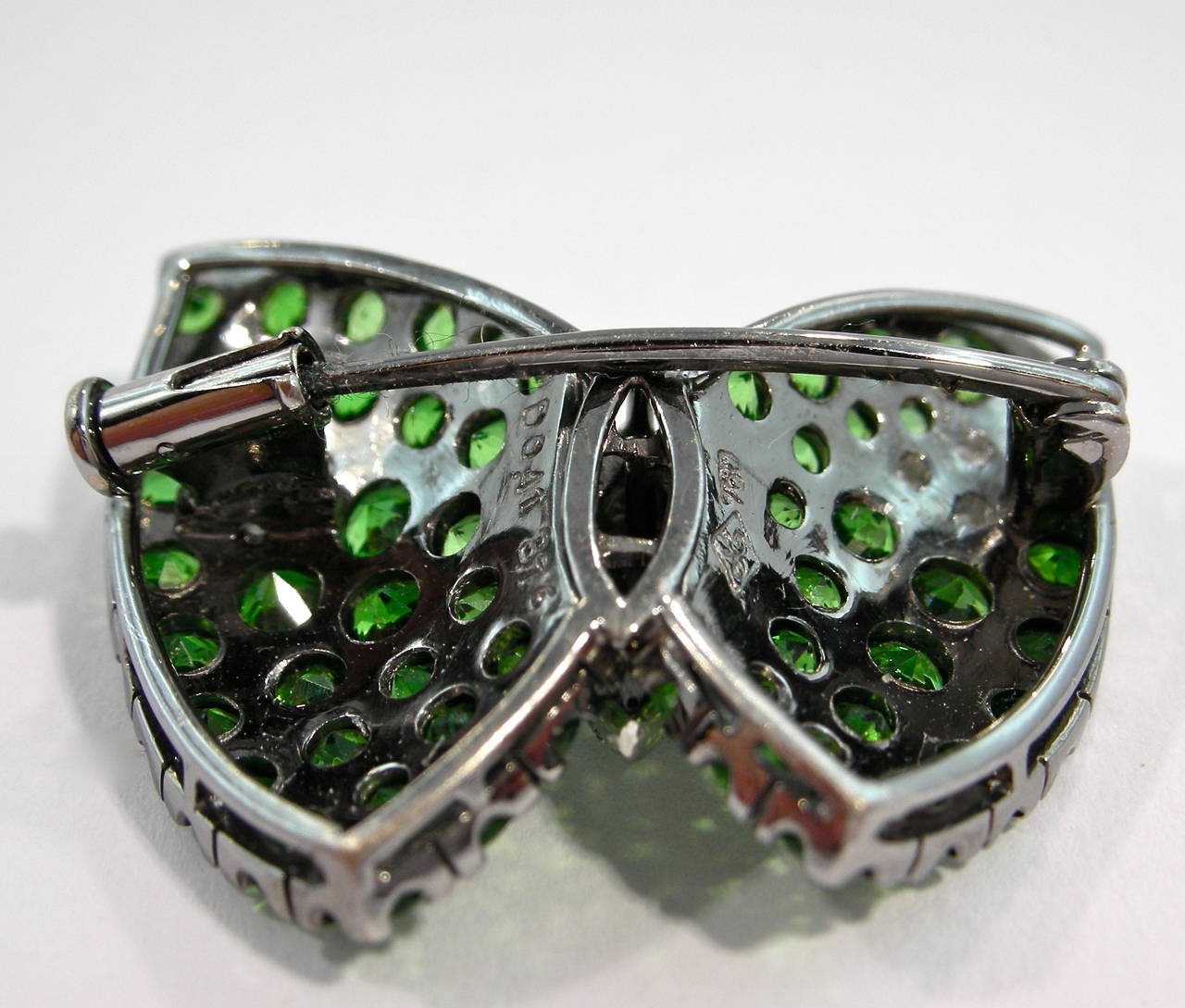 Jona Tsavorite White Diamond 18k White Gold Butterfly Pin Brooch 2