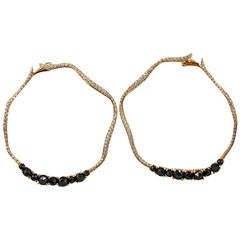 Black Spinel Diamond Gold Hoop Earrings 6