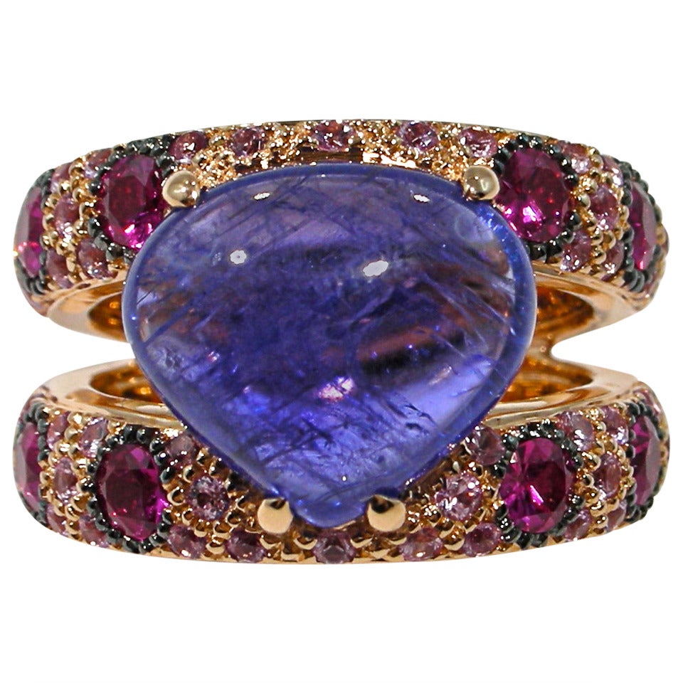 Tanzanite Sapphire Ruby Gold Ring