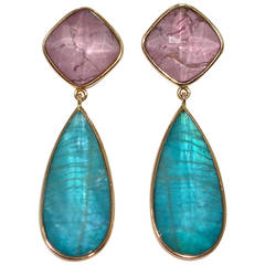 Jona Apatite Rhodolite Quartz Gold Drop Earrings 4