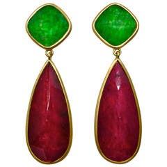 Jona Burmese Jade Quartz & Ruby Gold Drop Earrings