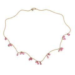 Jona Pink Tourmaline Drops Gold Necklace