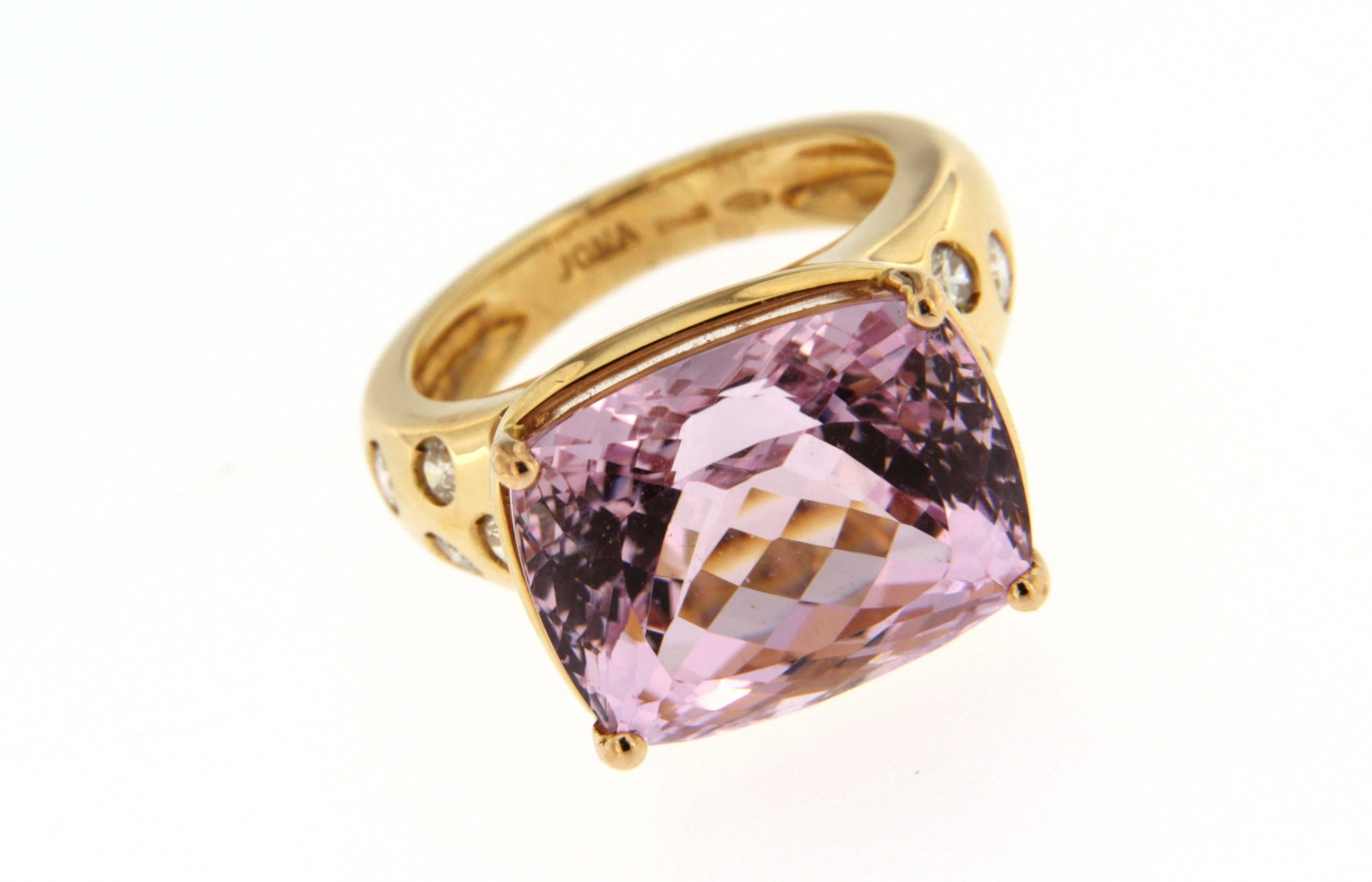 Contemporary Alex Jona Kunzite Diamond 18 Karat Yellow Gold Ring