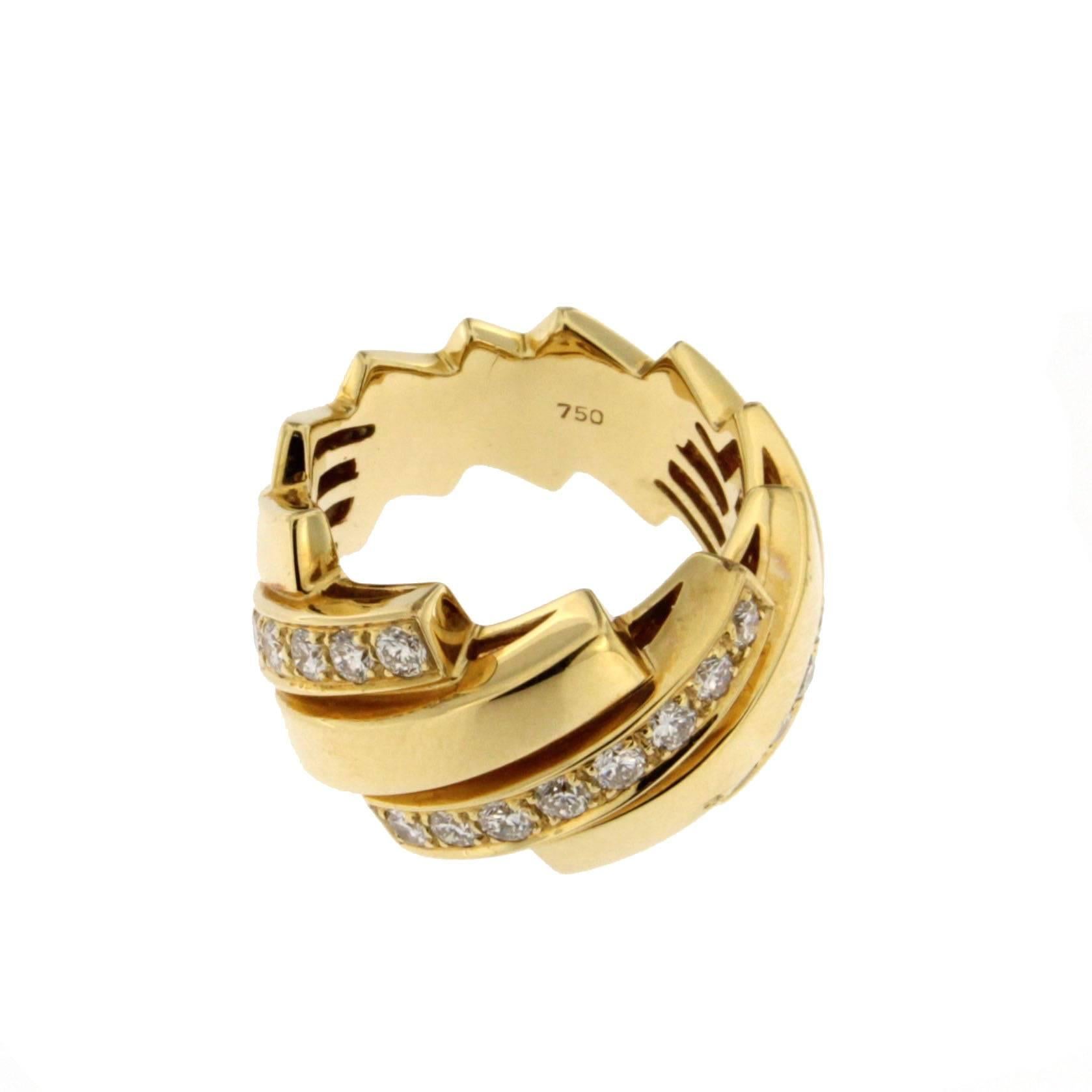 Alex Jona White Diamond 18 Karat Yellow Gold Band Ring In New Condition In Torino, IT