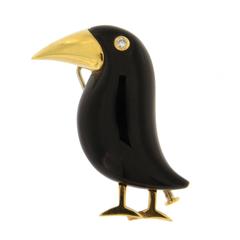 Onyx Diamond Gold Toucan Brooch