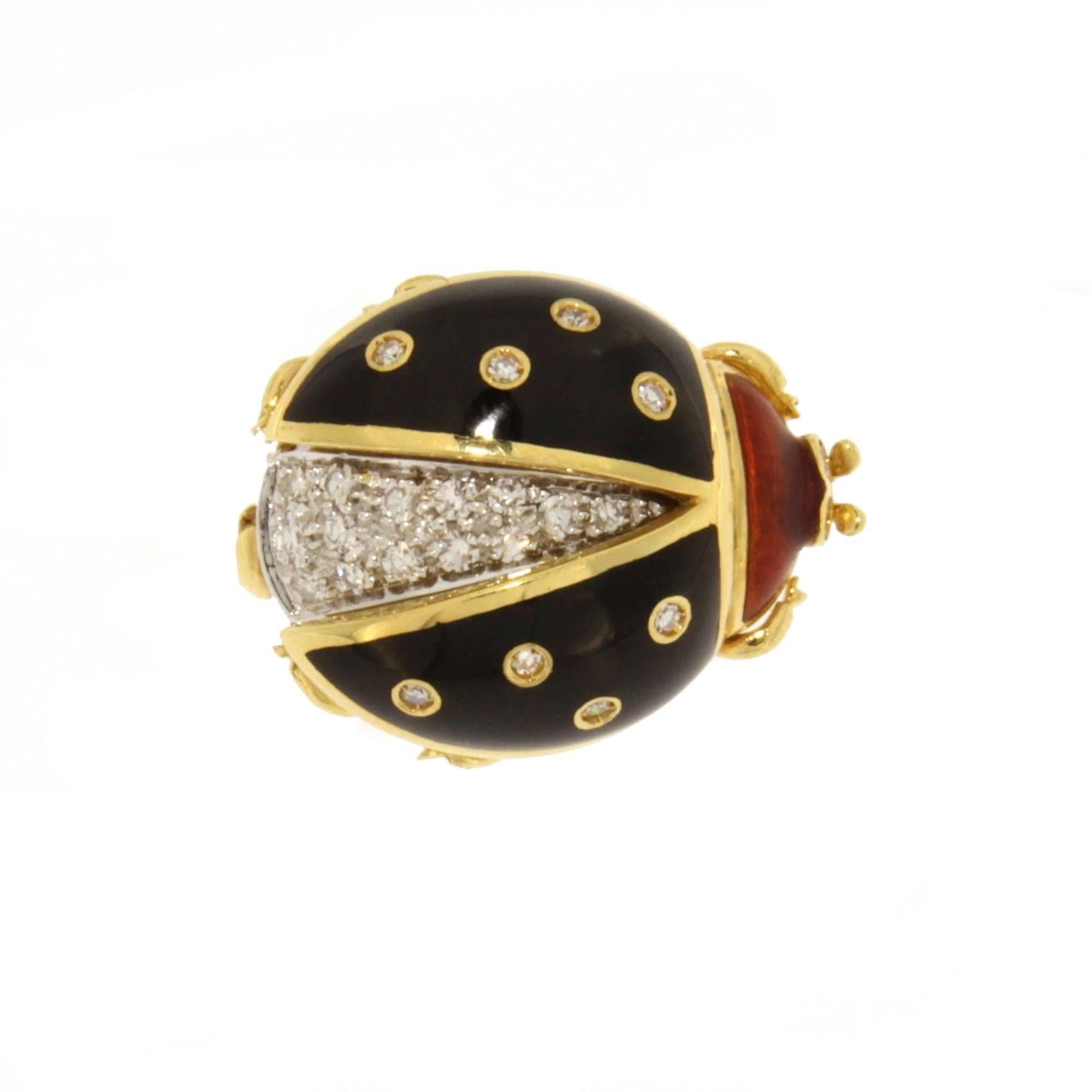 Women's Jona Enamel Diamond Gold Ladybug Brooch