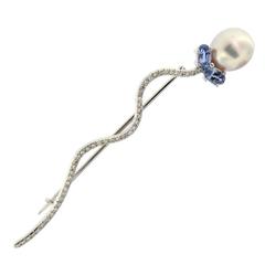 Jona Pearl Sapphire Diamond Gold Balloon Brooch 6