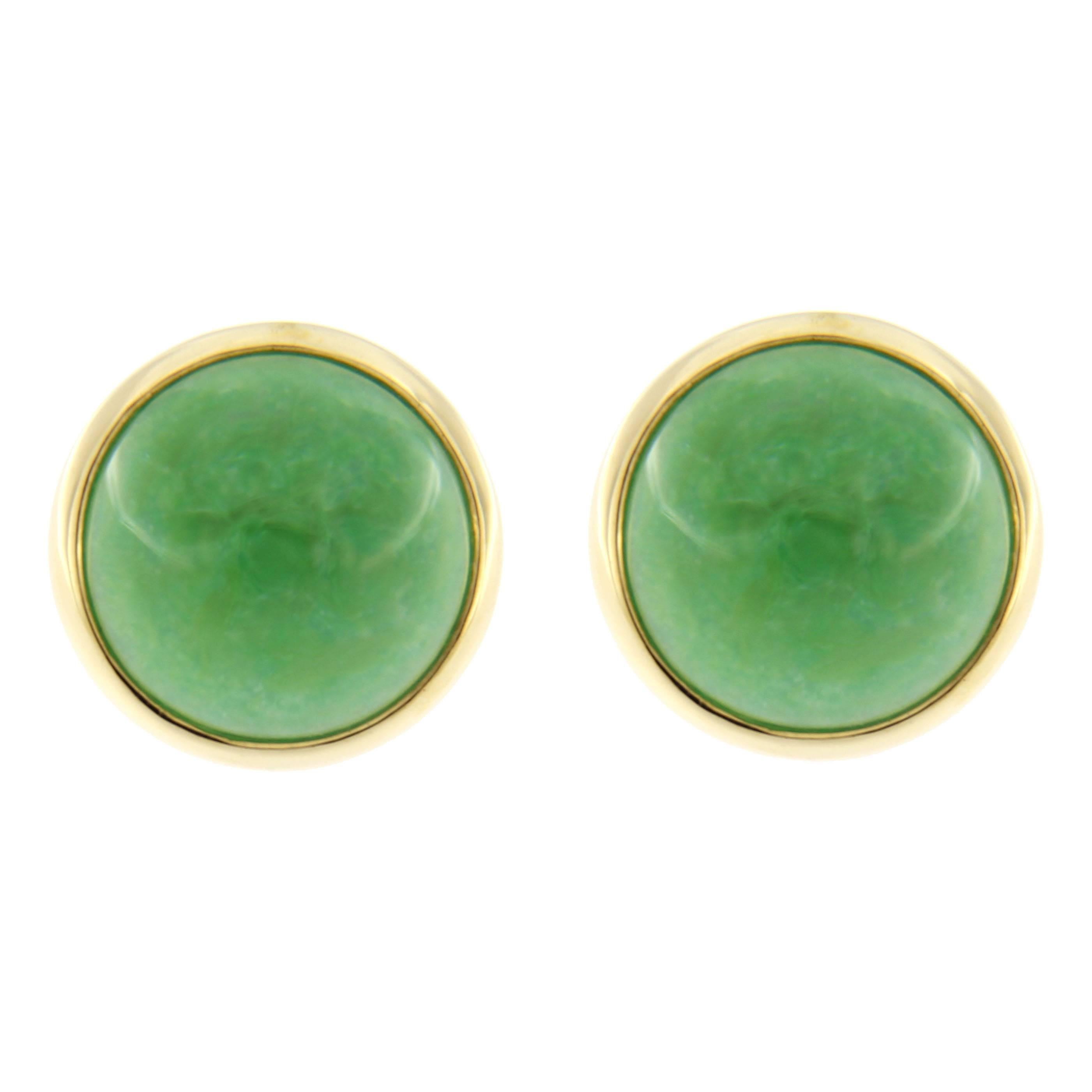 Jona Burmese Jade Quartz 18 Karat Yellow Gold Stud Earrings 