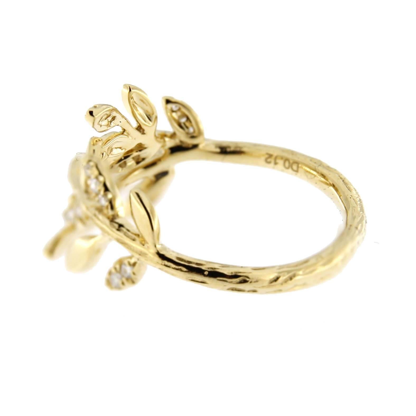 Women's Jona White Diamond 18 Karat Yellow Gold Foliage Ring