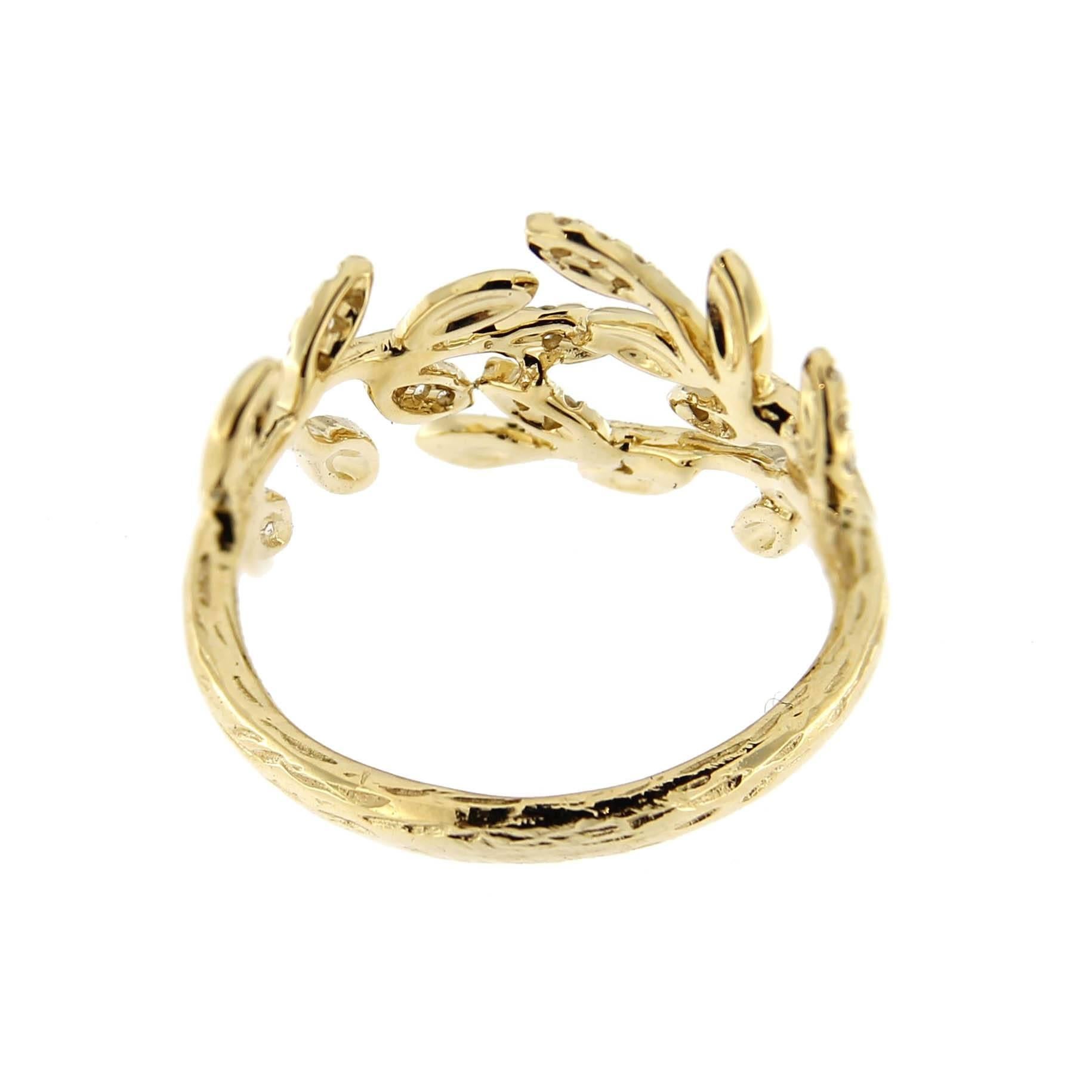 Jona White Diamond 18 Karat Yellow Gold Foliage Ring In New Condition In Torino, IT