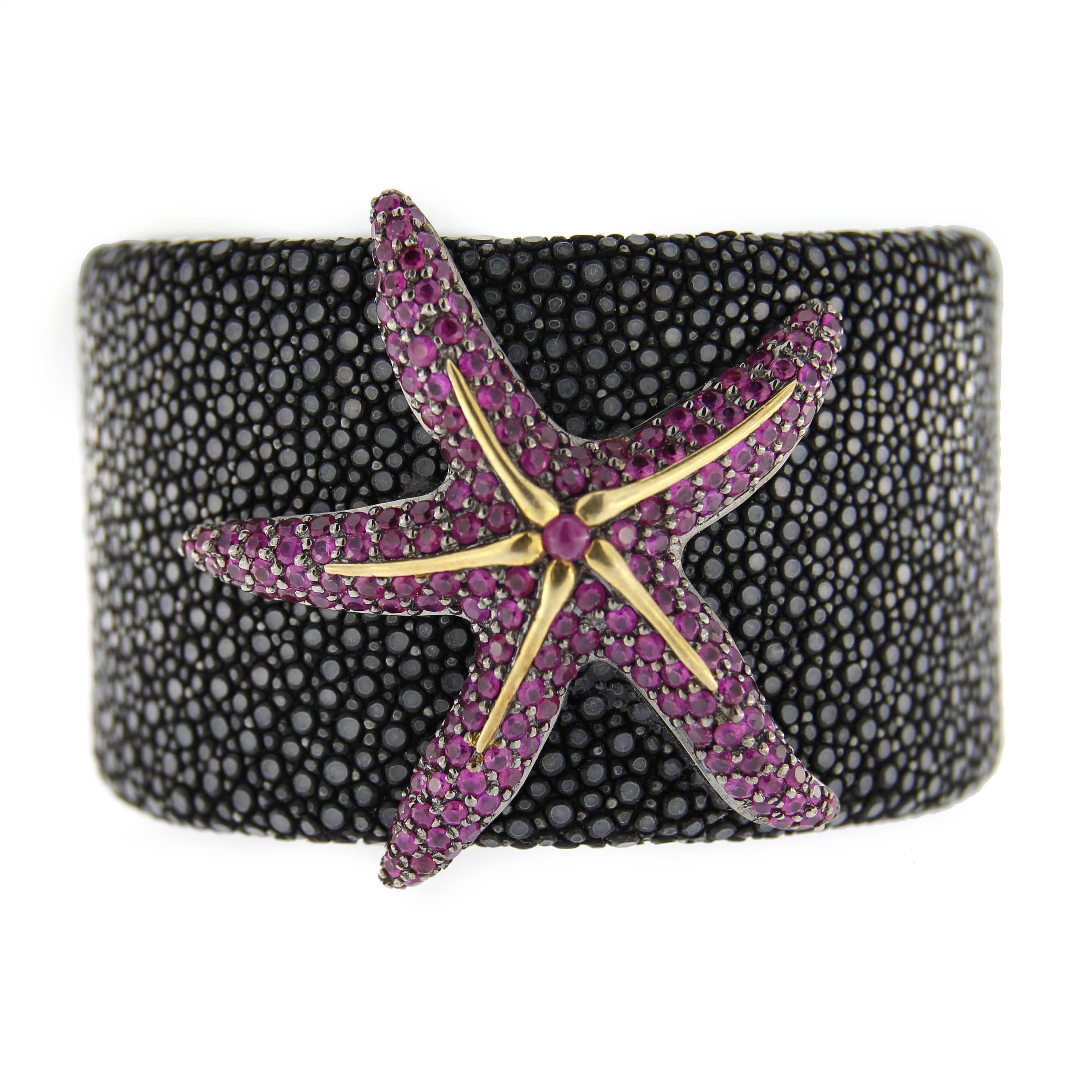 Jona Shagreen Silver Ruby Starfish Cuff Bracelet