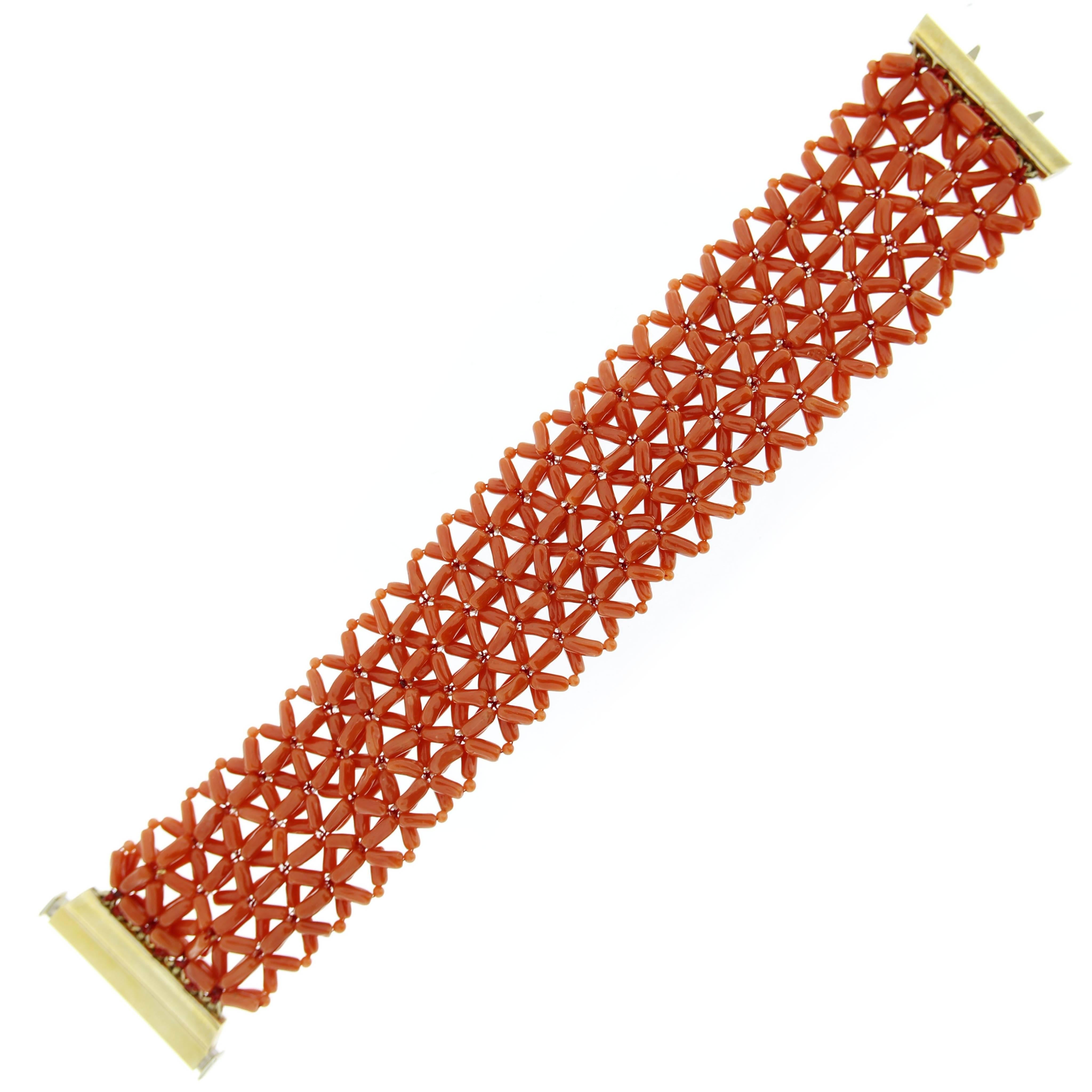 Jona Mediterranean Coral Yellow Gold Cuff Bracelet