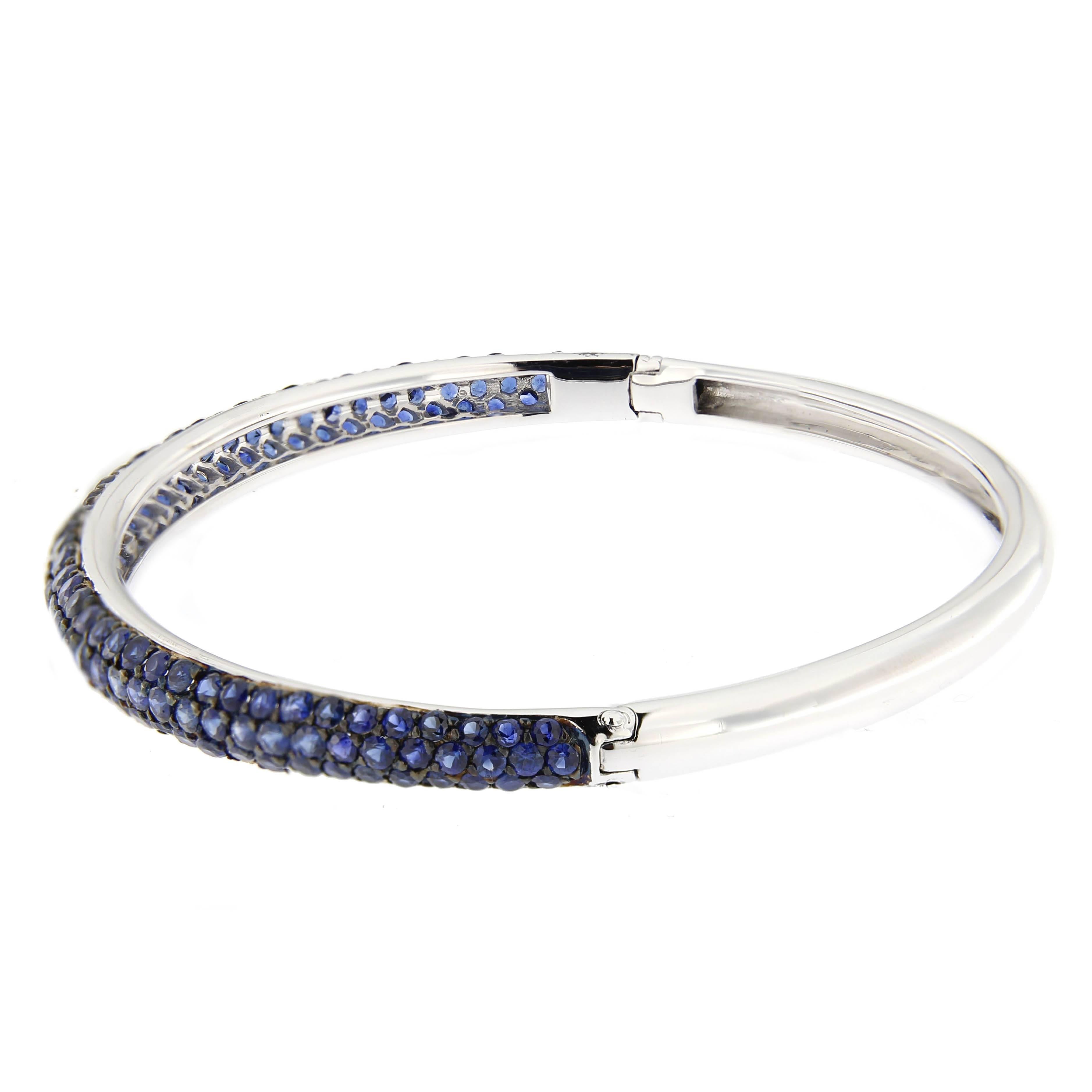 Women's Jona Blue Sapphire Pavé 18 Karat White Gold Bangle Bracelet