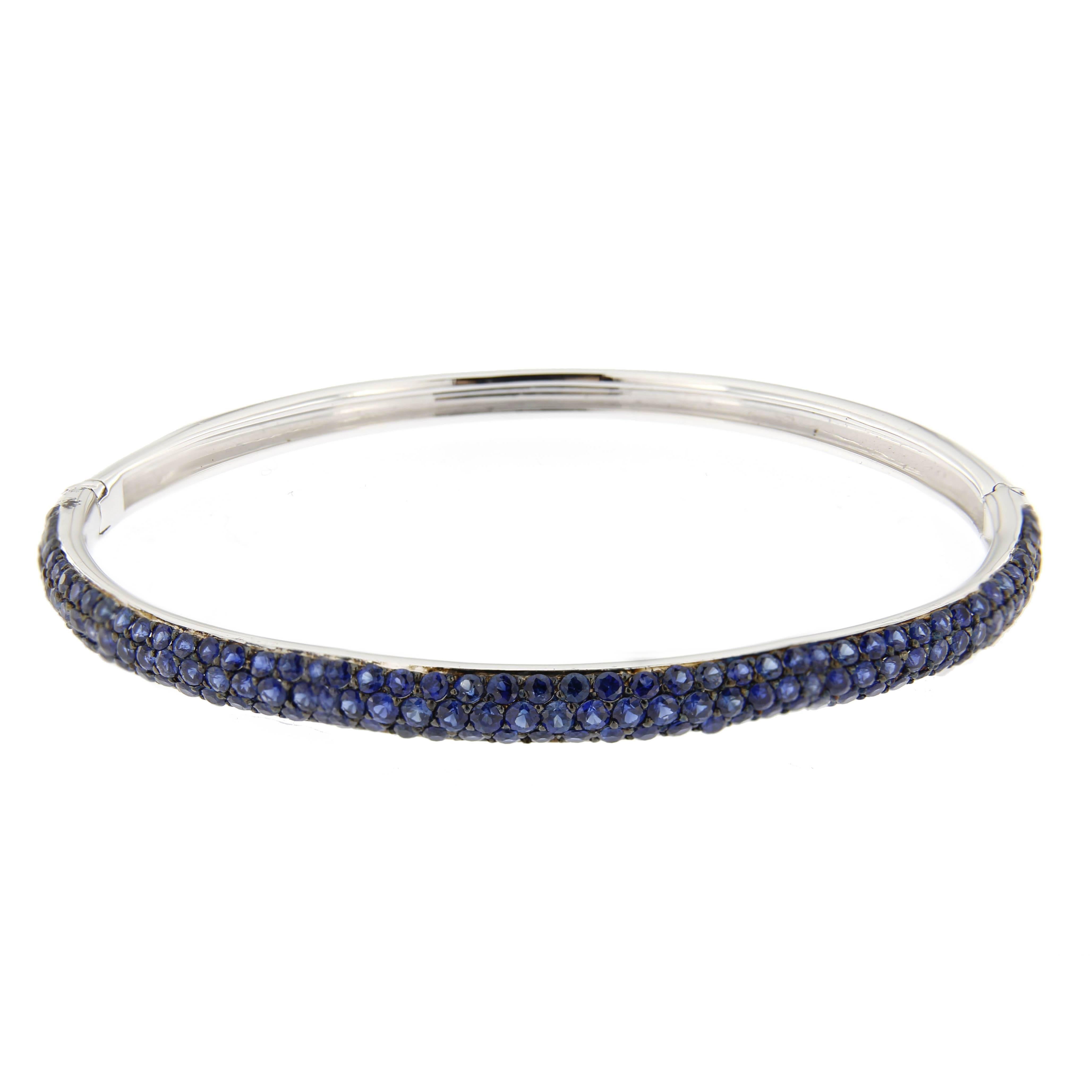 Jona Blue Sapphire Pavé 18 Karat White Gold Bangle Bracelet 1