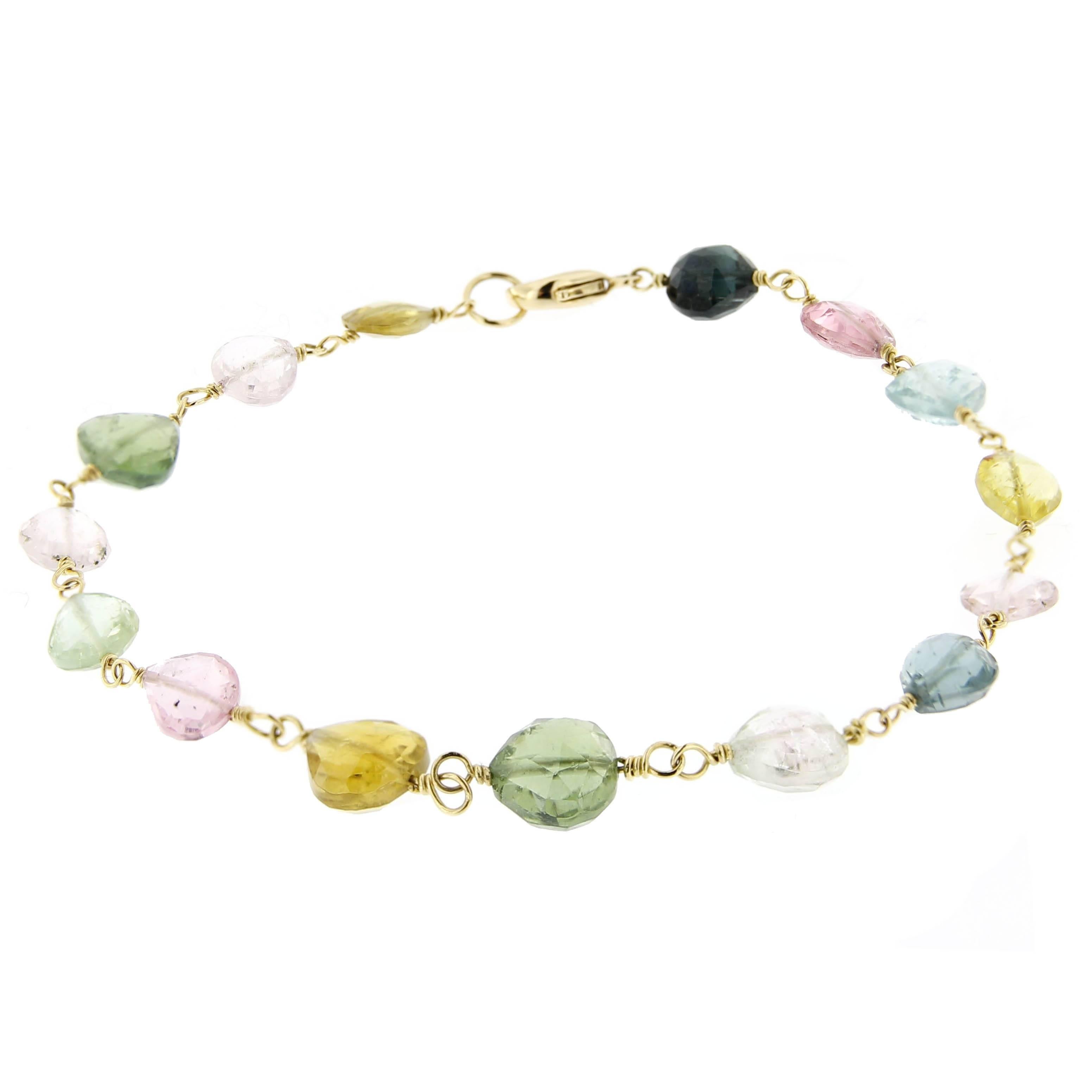 Tumbled Jona Multi-Color Tourmaline Drop 18 Karat Yellow Gold Bracelet