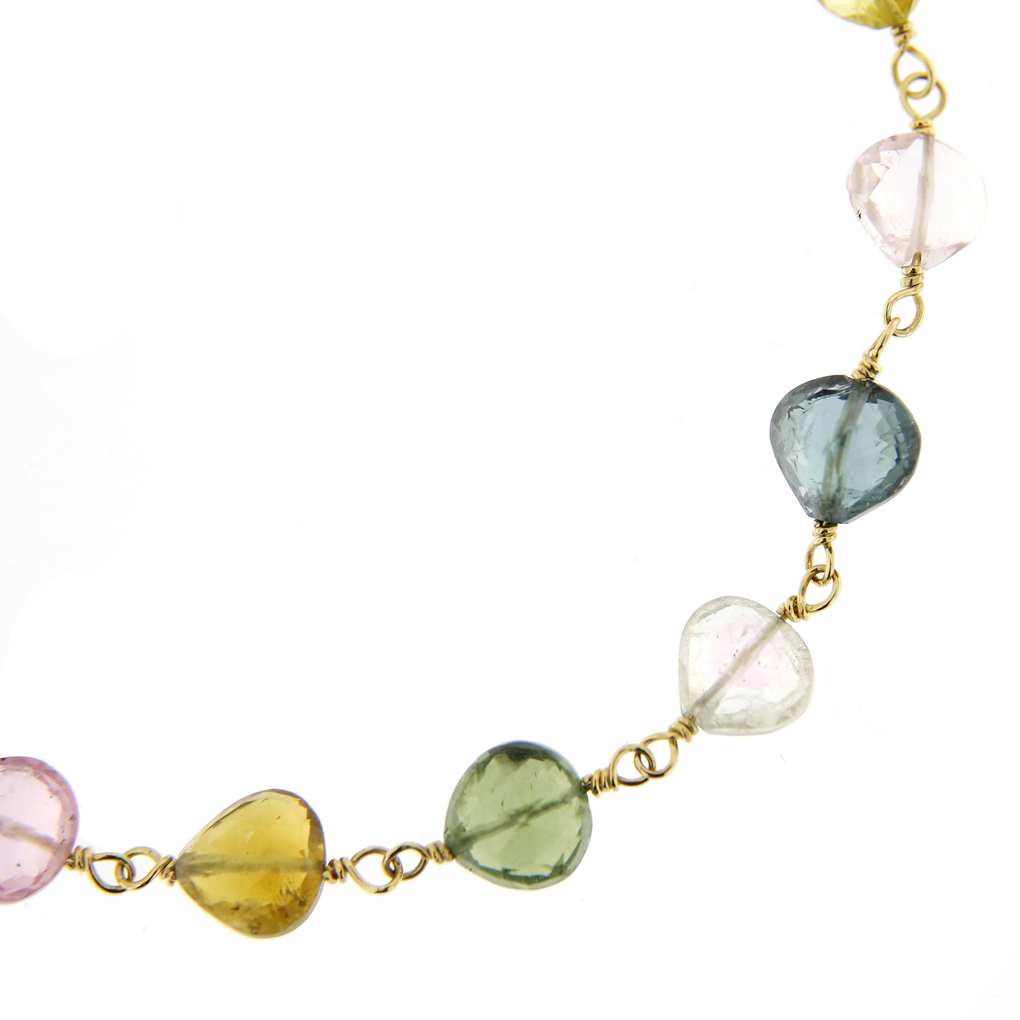 Jona Multi-Color Tourmaline Drop 18 Karat Yellow Gold Bracelet In New Condition In Torino, IT