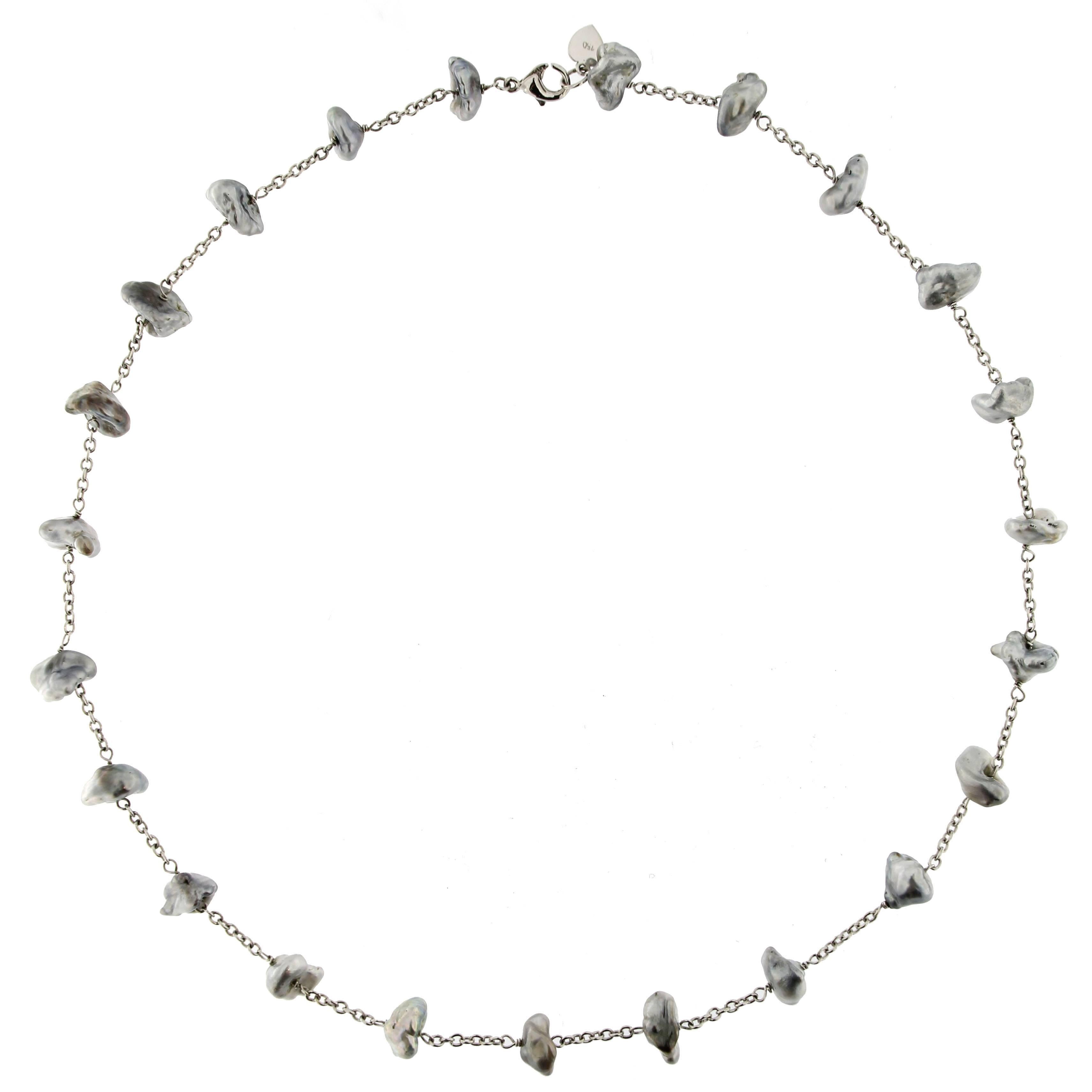 Alex Jona Tahiti Grey Keshi Pearl 18 Karat White Gold Necklace