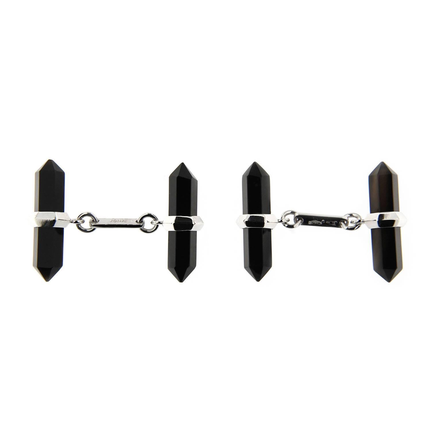 Mixed Cut Alex Jona Onyx 18 Karat White Gold Prism Bar Cufflinks