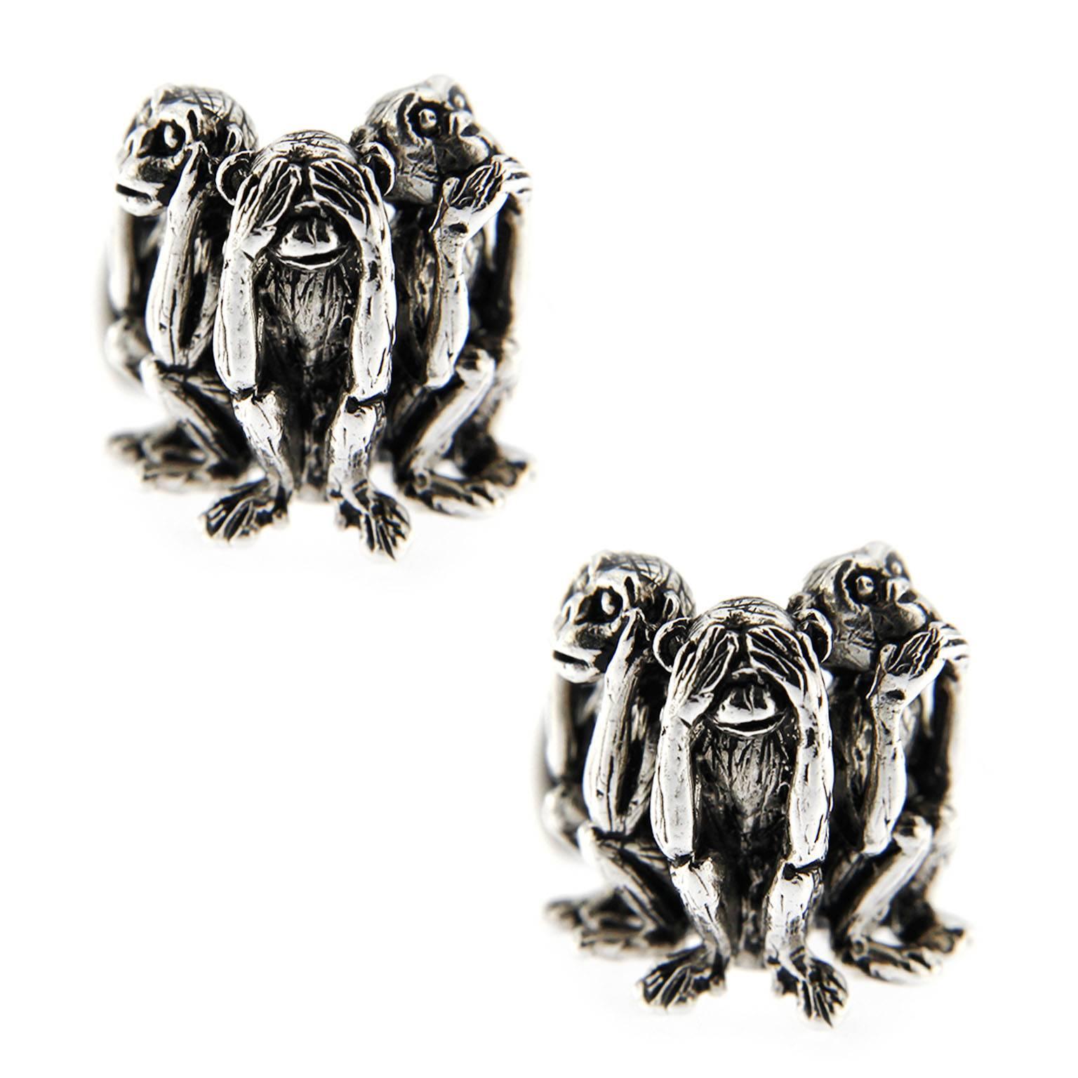 Jona Sterling Silver Three Wise Monkeys Cufflinks