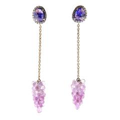 Jona Pink Sapphire Diamond Tanzanite Gold Pendant Earrings 8