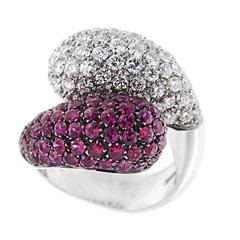 Jona Ruby White Diamond 18 Karat White Gold Crossover Dome Cocktail Ring