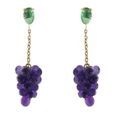 Jona Amethyst Tsavorite Gold Pendant Cluster Earrings 8
