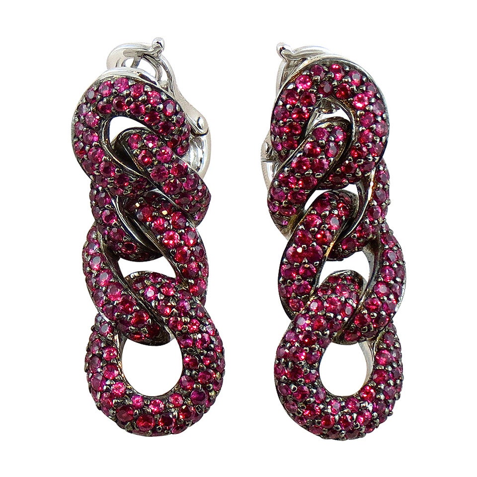 Jona Ruby 18 Karat White Gold Curb Link Chain Earrings 