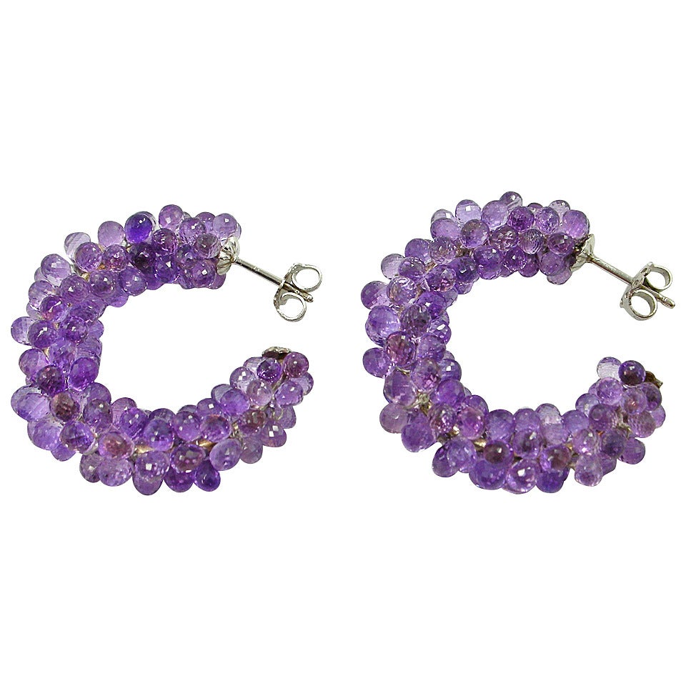 Jona Amethyst and Gold Hoop Earrings For Sale at 1stdibs