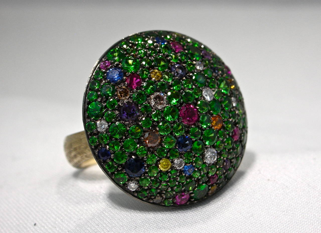 Jona Tutti Frutti Pave Gold Cocktail Ring 6