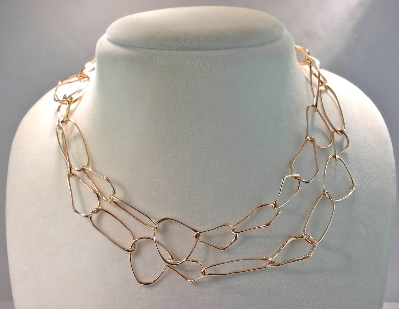 Women's Alex Jona Free-Form 18 Karat Rose Gold Link Necklace with White Diamond Link For Sale
