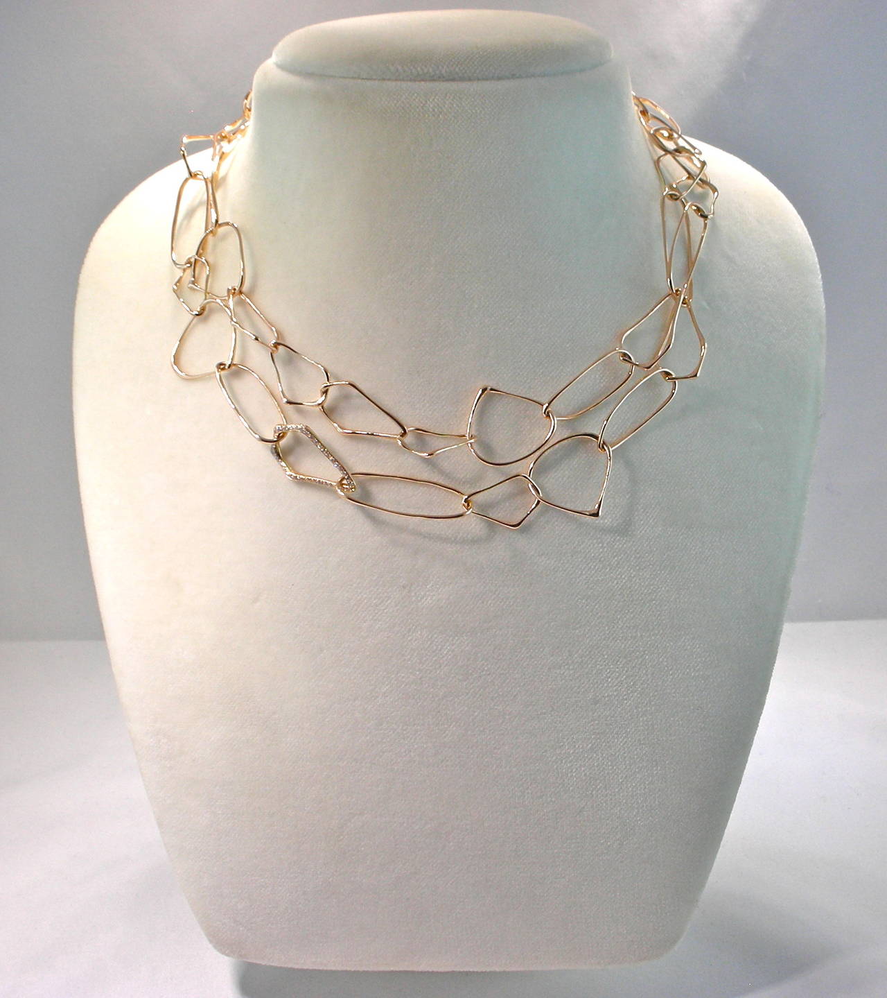Alex Jona Free-Form 18 Karat Rose Gold Link Necklace with White Diamond Link For Sale 3