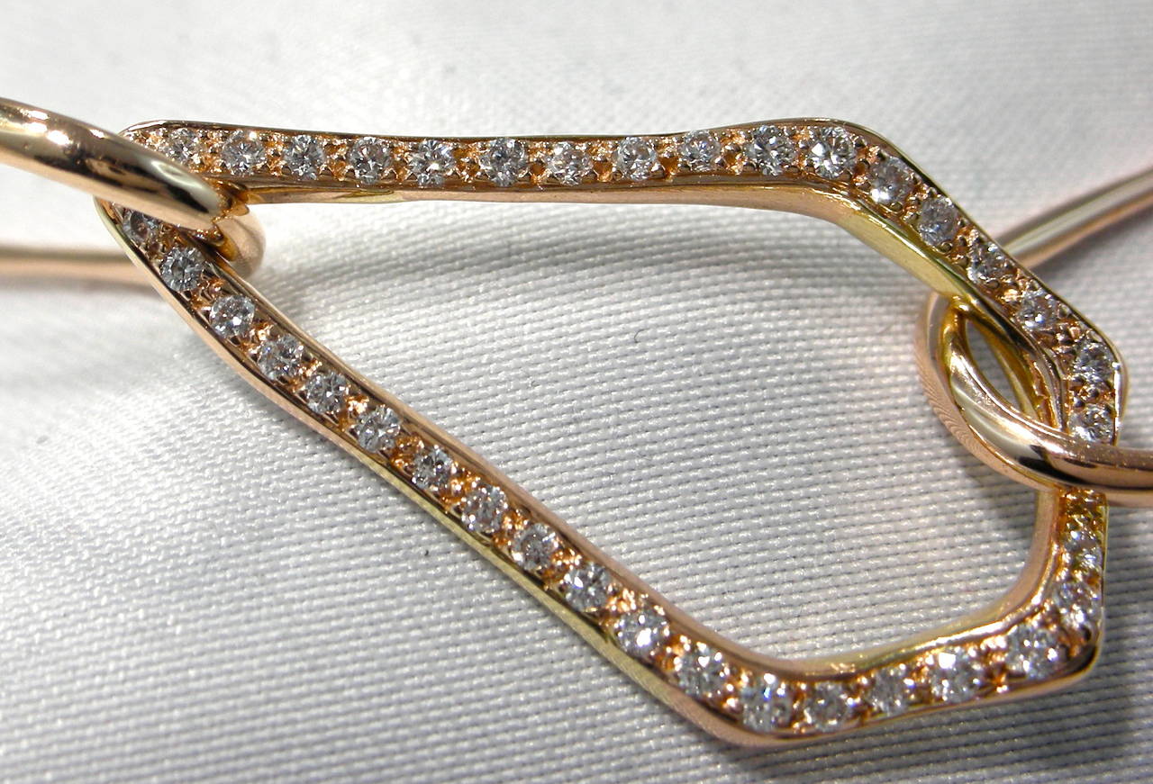 Round Cut Alex Jona Free-Form 18 Karat Rose Gold Link Necklace with White Diamond Link For Sale