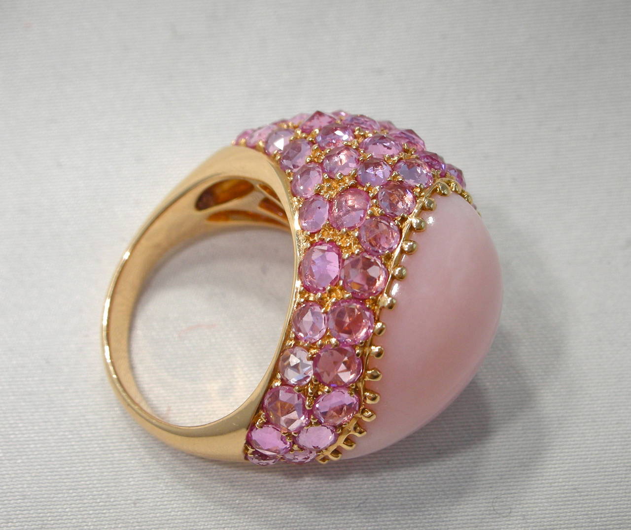 Women's Jona Pink Sapphire Cabochon Pink Opal Gold Dome Ring
