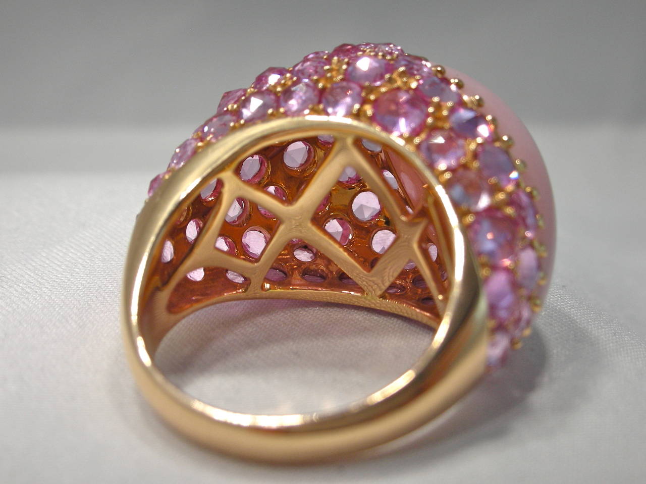 Jona Pink Sapphire Cabochon Pink Opal Gold Dome Ring 1
