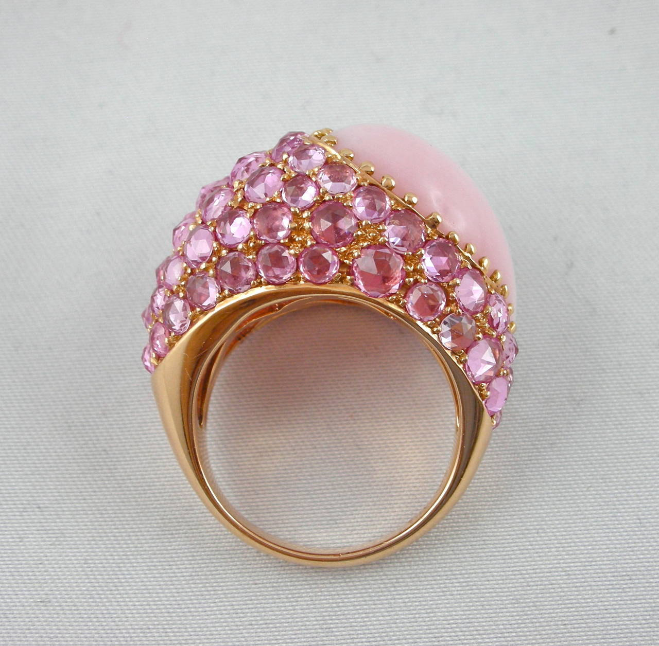 Jona Pink Sapphire Cabochon Pink Opal Gold Dome Ring 2
