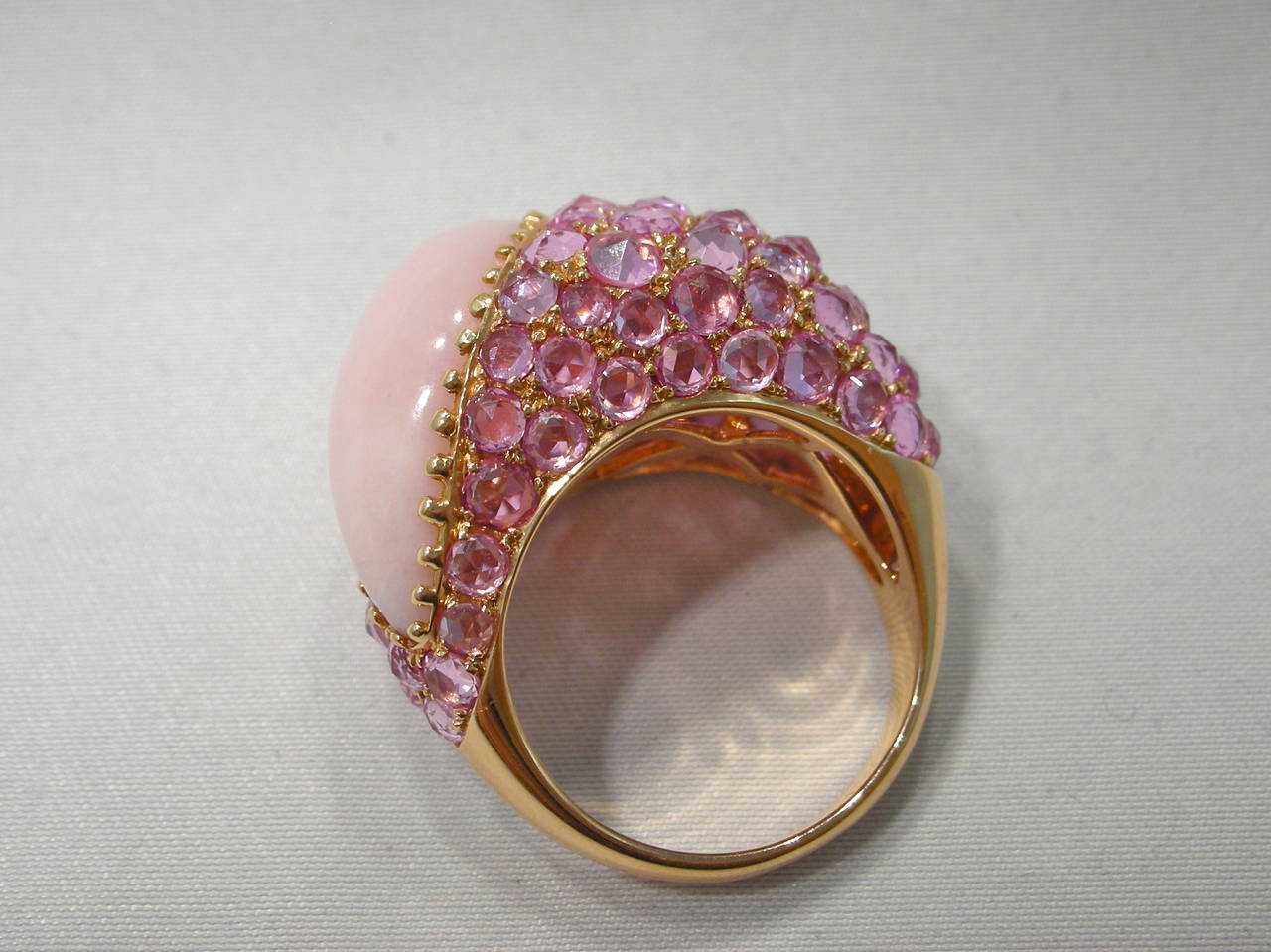 Jona Pink Sapphire Cabochon Pink Opal Gold Dome Ring 3