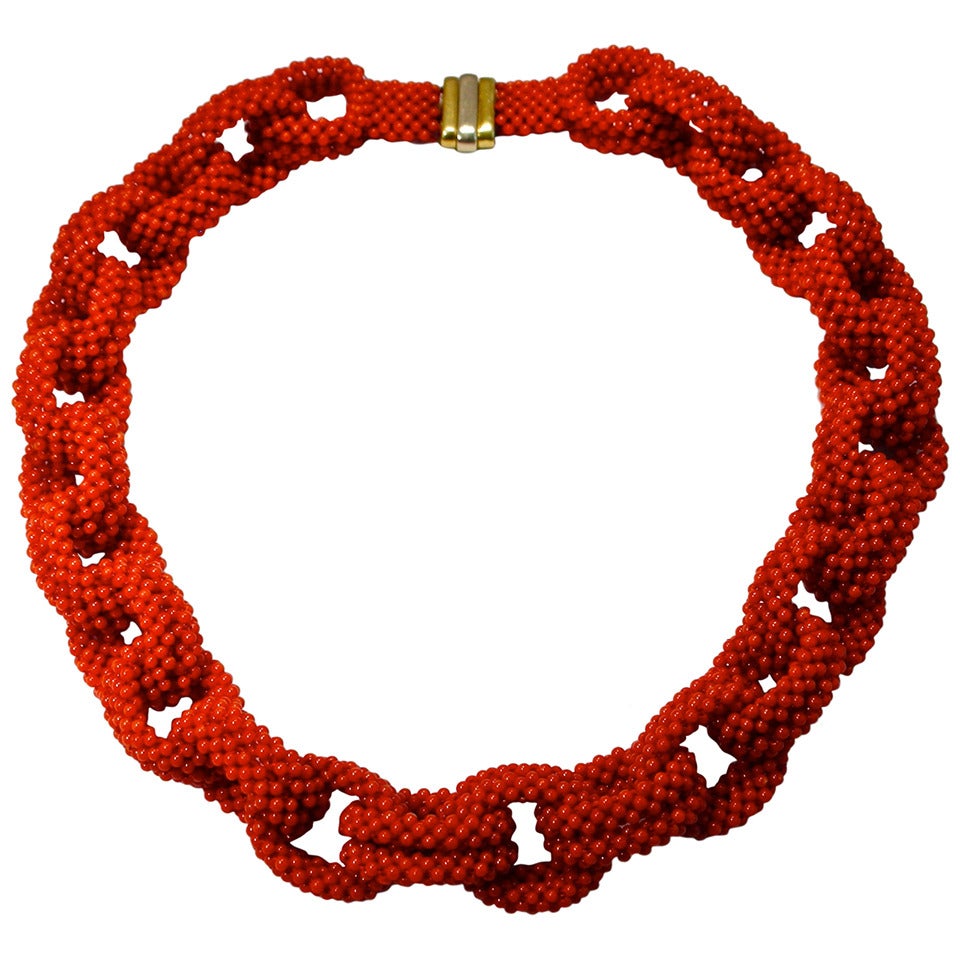 Mediterranean Coral Bead Chain Necklace