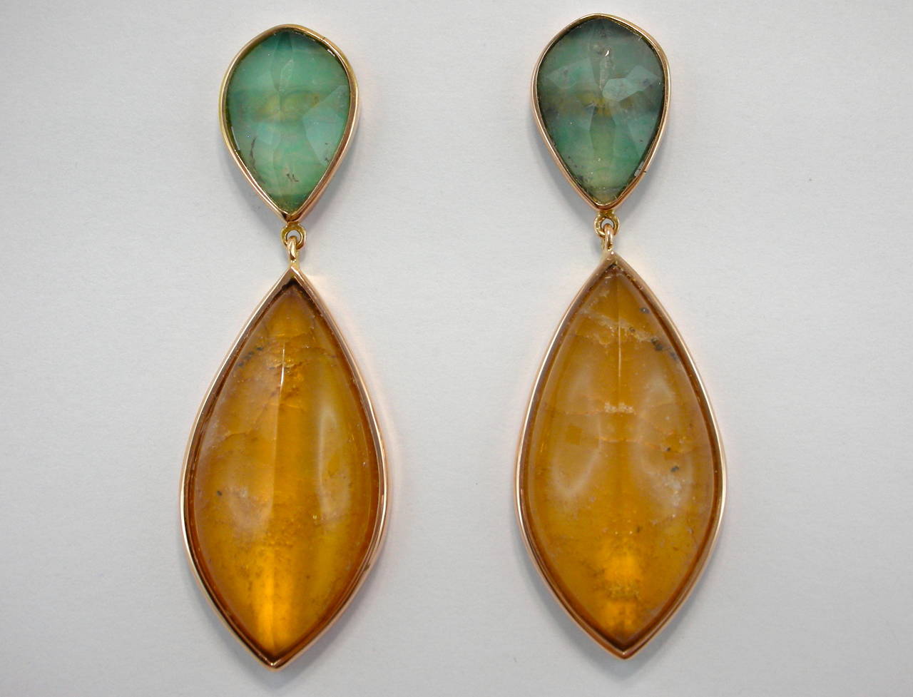 Jona Spessartite Green Opal & Quartz Gold Drop Earrings 1
