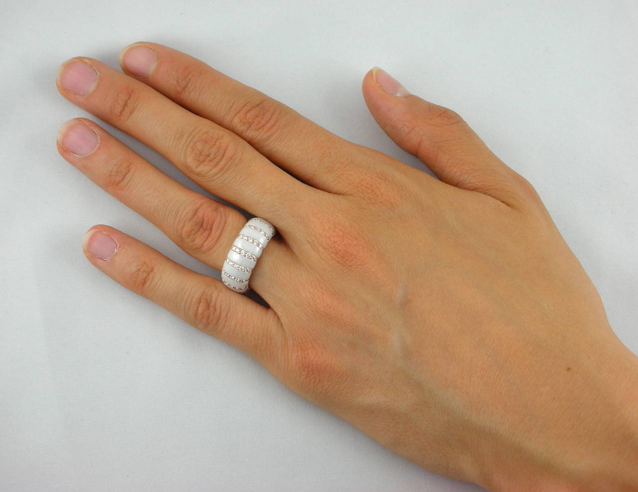 Jona HighTech White Ceramic Diamond Rose Gold Flexible Ring For Sale