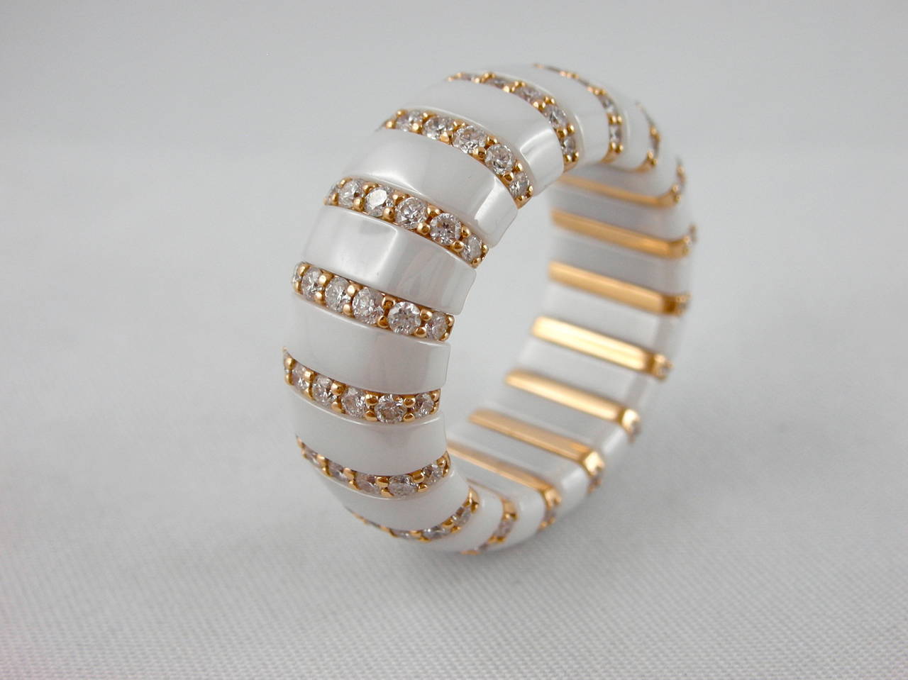Jona HighTech White Ceramic Diamond Rose Gold Flexible Ring For Sale